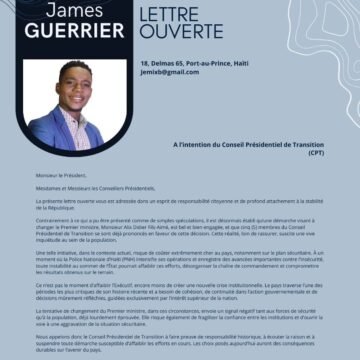 Jemix3 Lettre ouverte au CPT : James Guerrier appelle à la retenue face à la crise politique